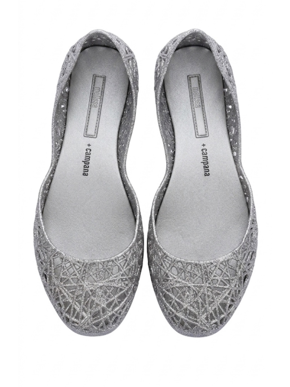 Melissa & Campana Zig Zag Caged Jelly Silver Grey Sparkly Glitter Ballet Flats 7